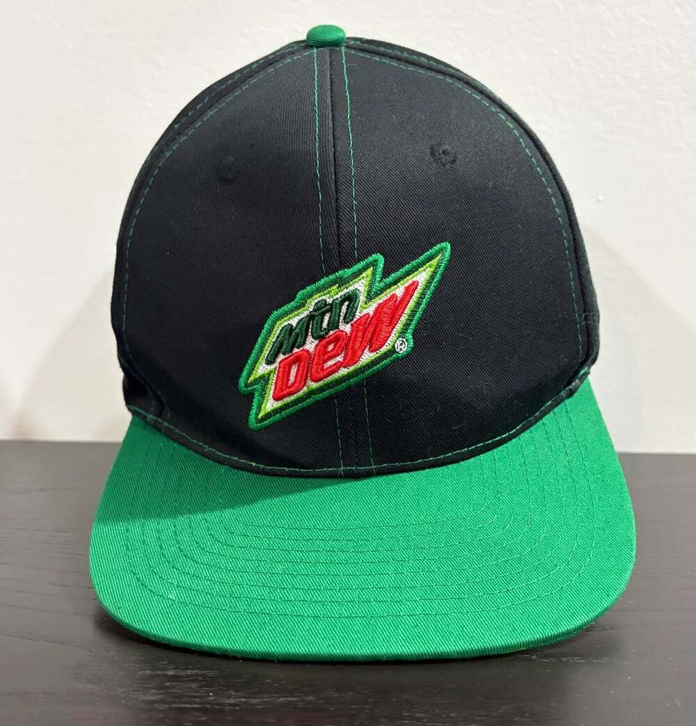 Mountain Dew Snapback Hat Black Green Logo Baseball Cap